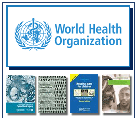 World Health Organisation text and official logo blue on white.